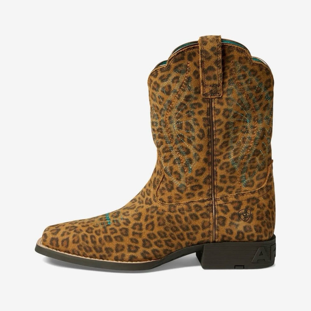 Ariat Kids Western Leopard Print Boots - Brown and Green Primetime